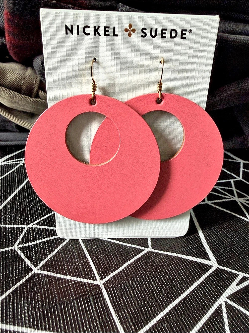 Nickel & Suede Cora Leather Earrings in Pink NWT